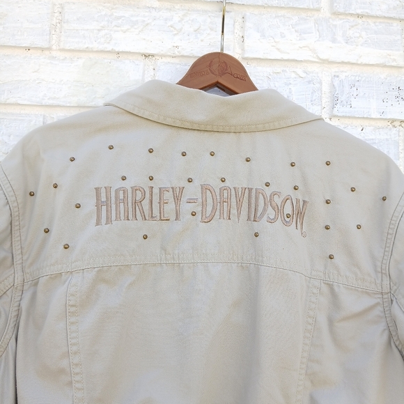 Harley Davidson Studded Jacket Tan Embroidered - Picture 7 of 9